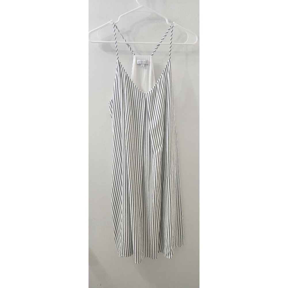 Gianni Bini Womens Blue White Striped Mini Dress Size L Pocket Racerback